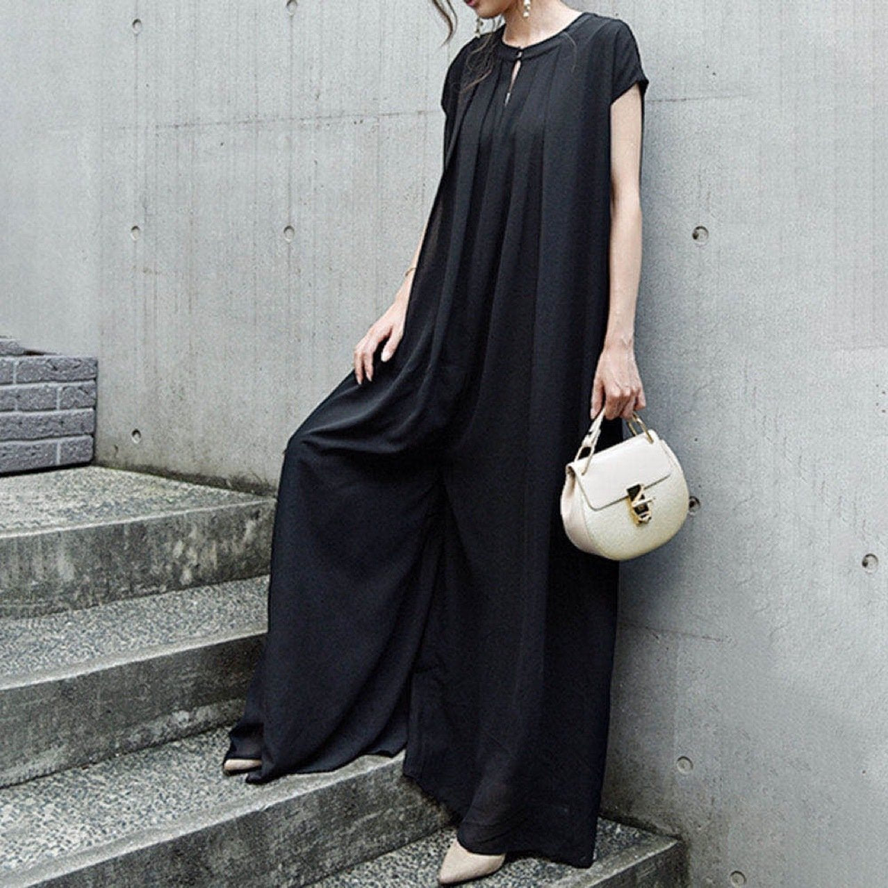 Black Classy Loose Long Summer Jumpsuits-STYLEGOING