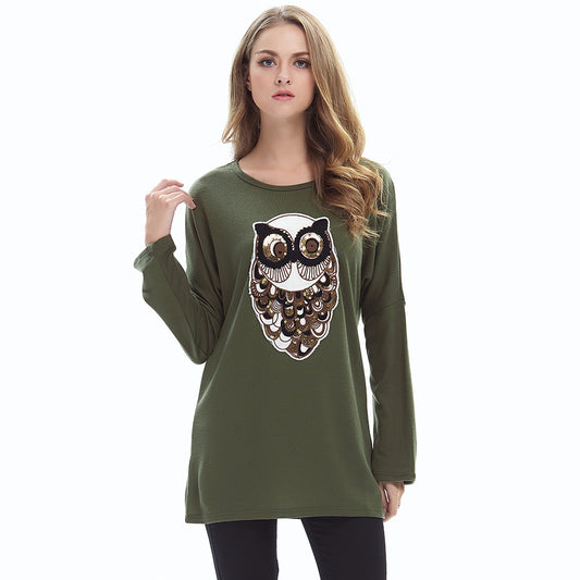Casual Women Owl Designed Women Long Sleeves Pullover Shirts