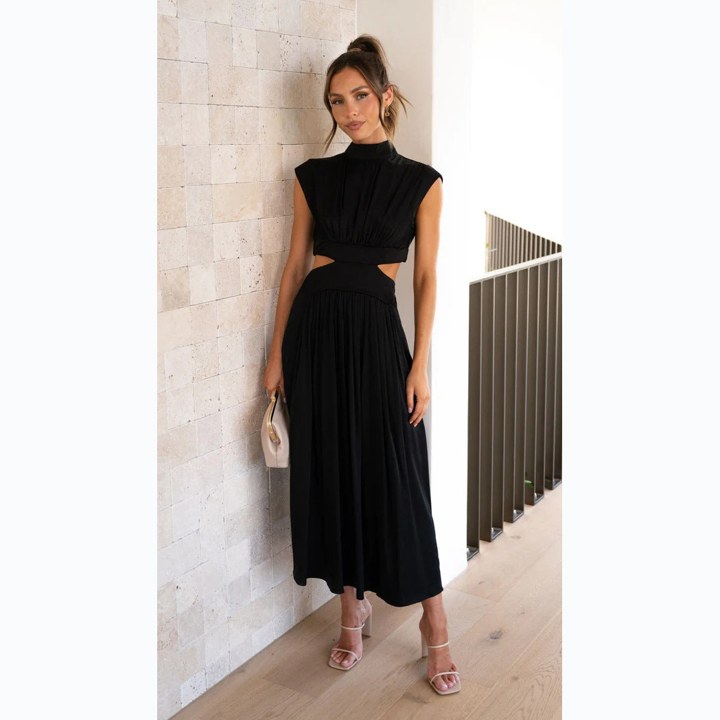 Fashion Stand Collar Waist Baring Summer Long Dresses