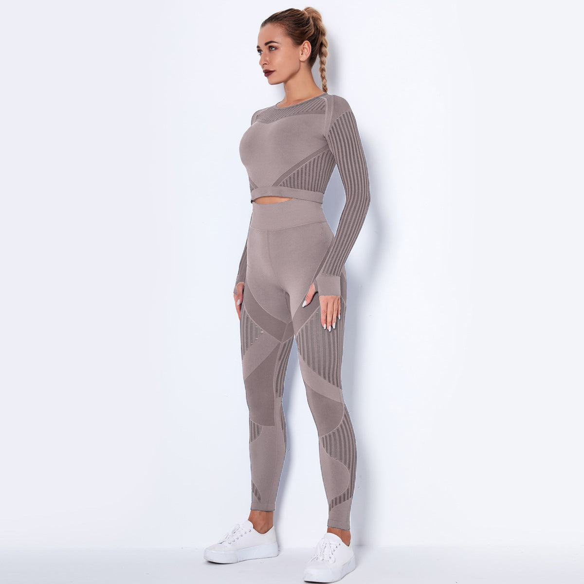 Sexy Hollow Out Long Sleeves Tops and Leggings Sets for Yoga Sporting