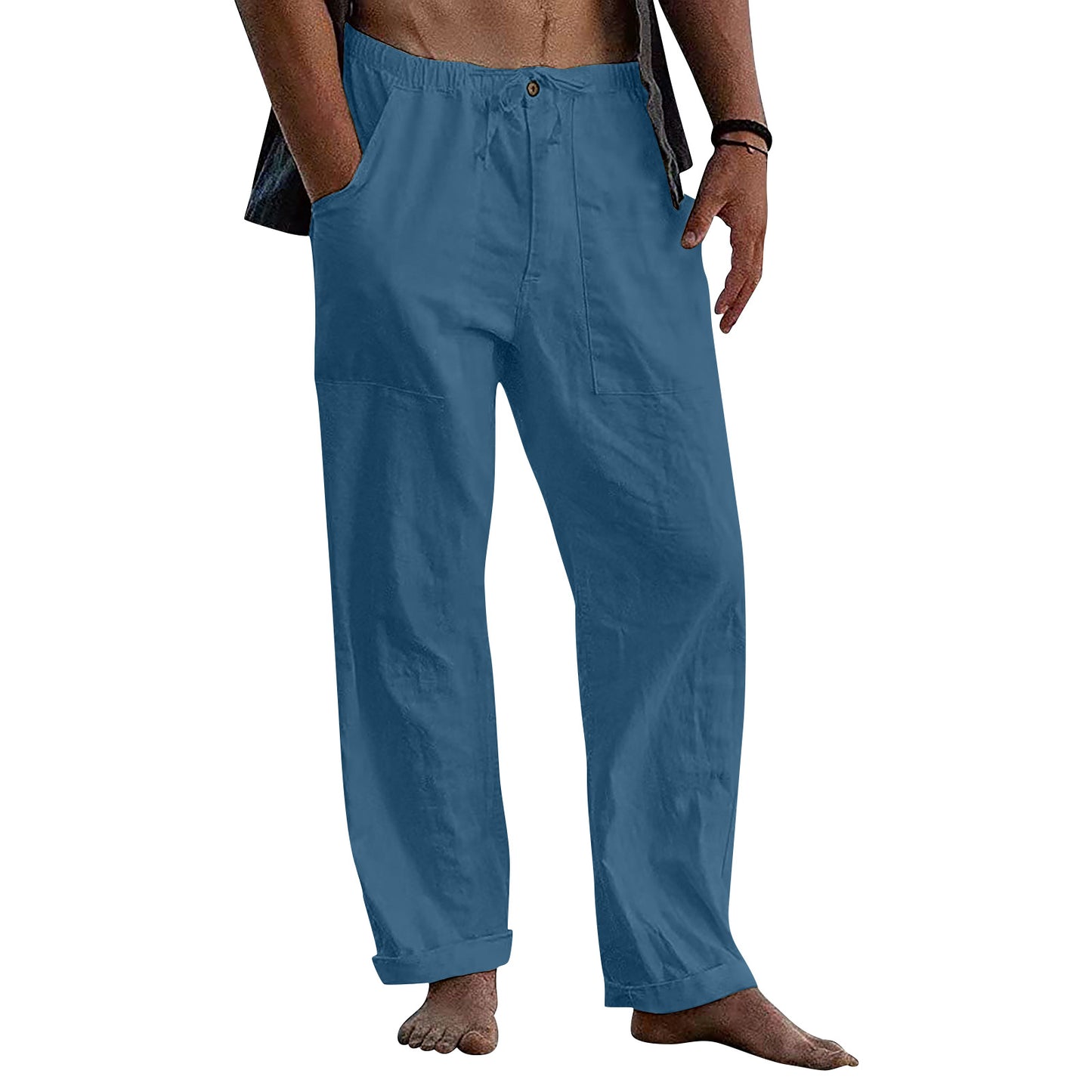 Casual Linen Men's Summer Beach Pants with Elastic Waist