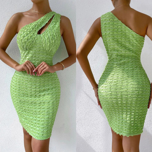 Sexy Green One Shoulder Sheath Dresses