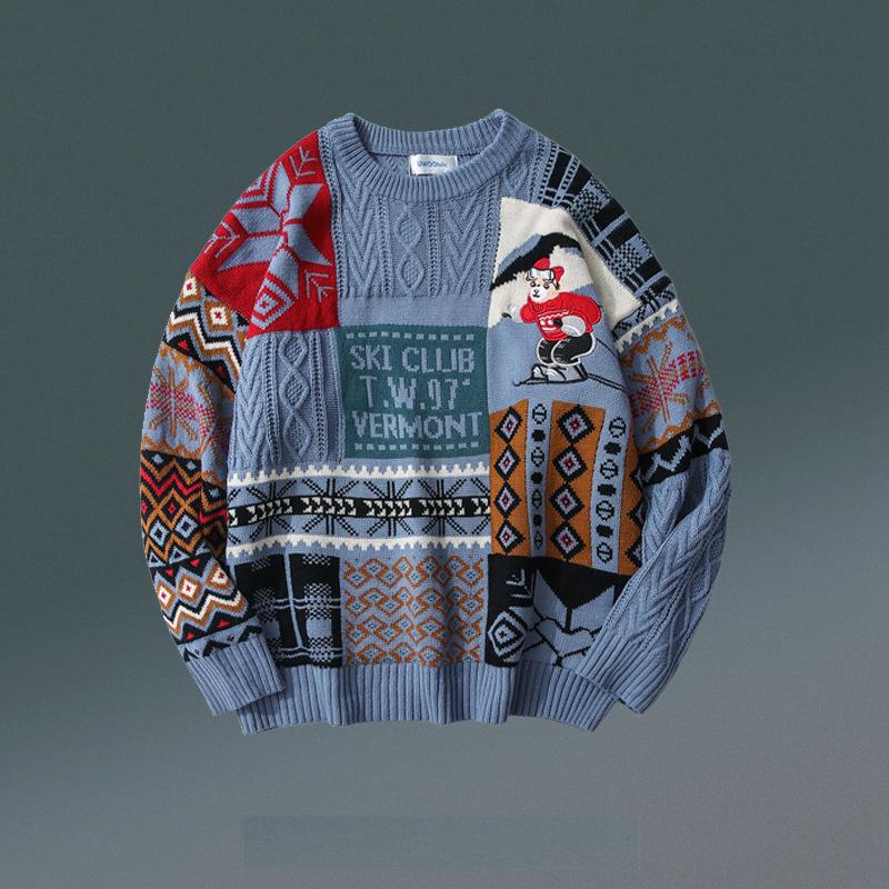 Winter Christmas Bear Casual Knitting Sweaters-Blue-S-Free Shipping at meselling99