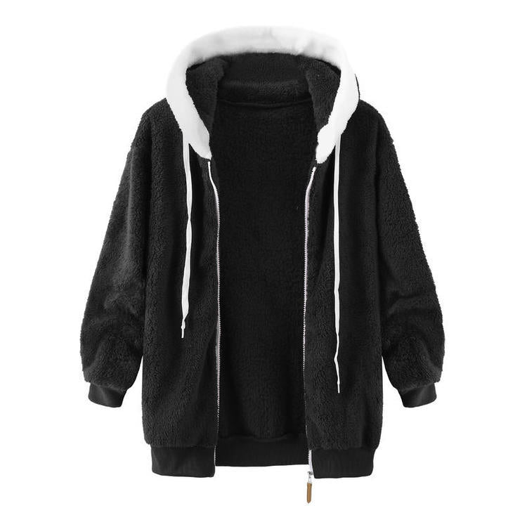 Casual Velvet Zipper Hoodies Tops for Winter