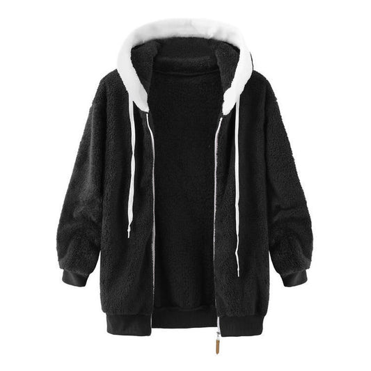 Casual Velvet Zipper Hoodies Tops for Winter