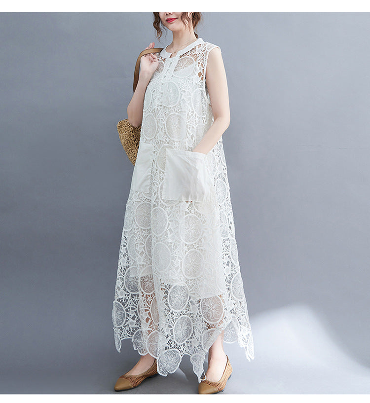 Vintage Lace Embroidery Sleeveless Two Pieces Dresses