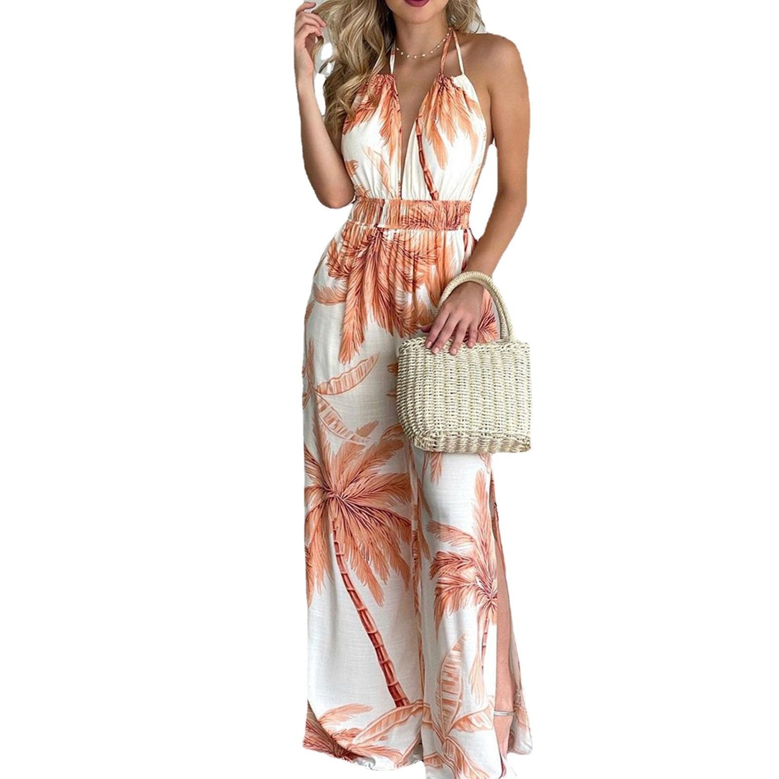 Sexy Floral Print Halter Women Jumpsuits-STYLEGOING