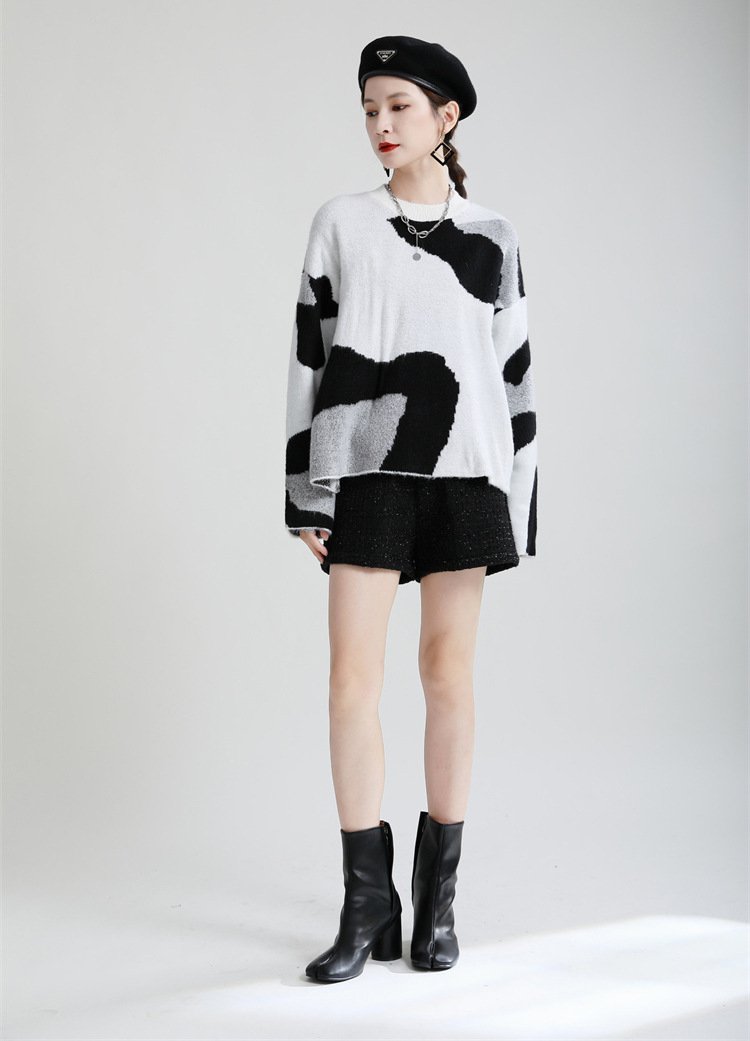 Casual Cow Round Neck Knitting Women Sweaters