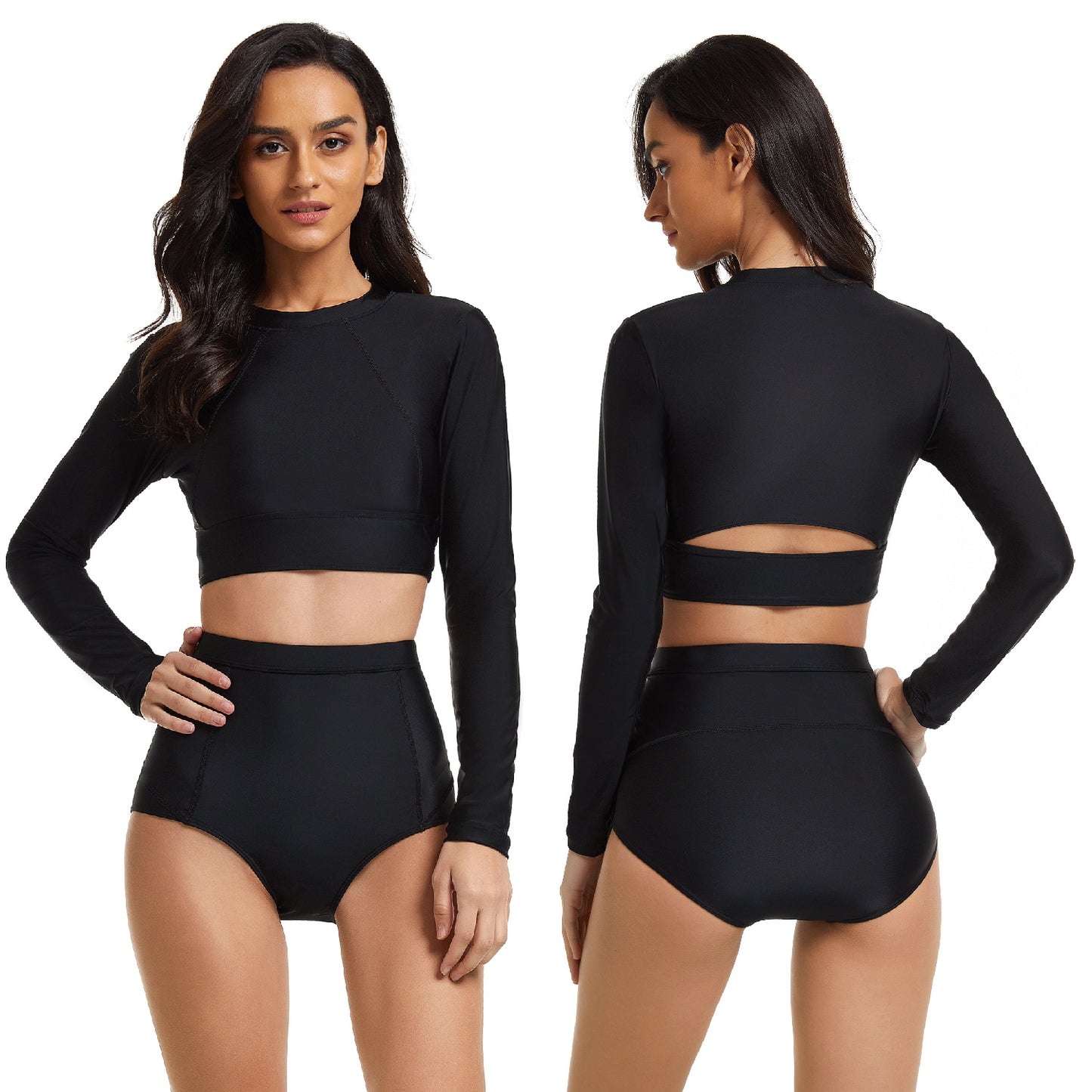 Black Long Sleeves Women Diving Swimsuits