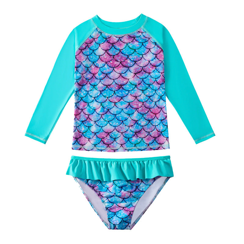 3D Fish Scale Design Two Pieces Swimsuits for Girls