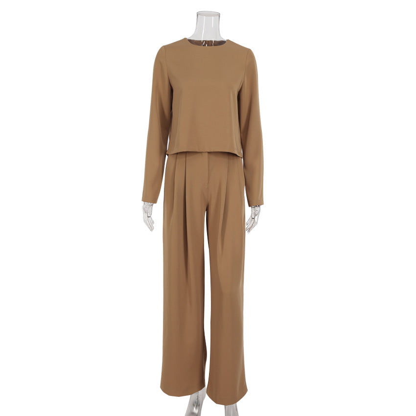 Casual Women Tops and Wide Leg Pants Two Pieces Suits