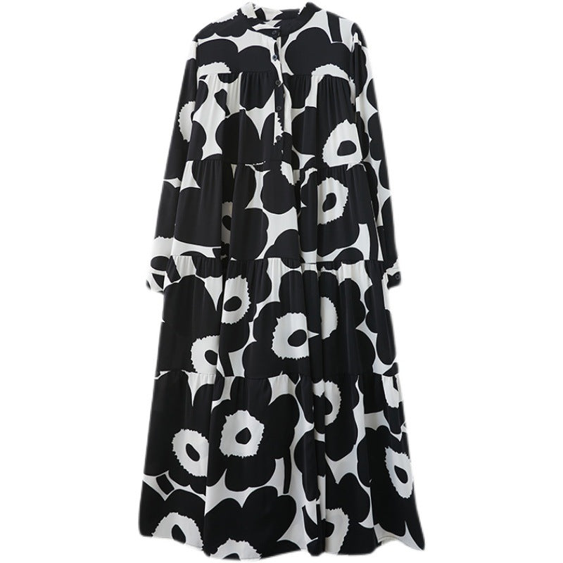 Vintage Black and White Long Shirt Cozy Dresses