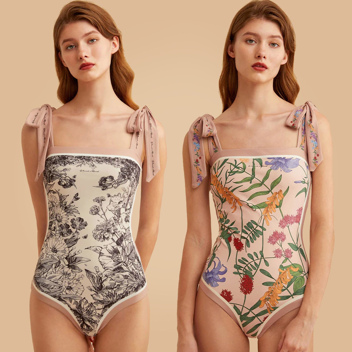 Vintage Strapless Floral Print Women Swimsuits
