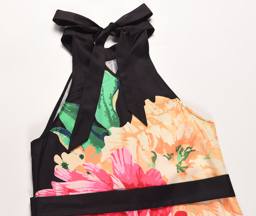 Summer Floral Print Sleeveless Long Beach Dresses