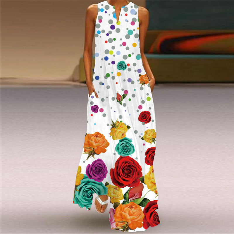 Casual Floral Print Sleeves Plus Sizes Long Dresses