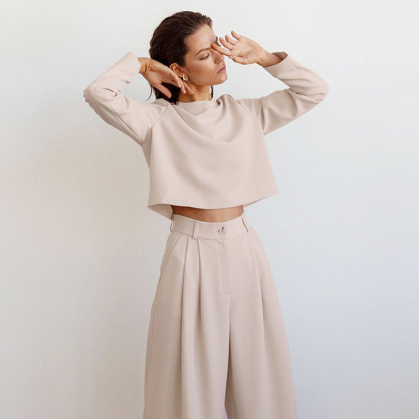 Casual Women Tops and Wide Leg Pants Two Pieces Suits