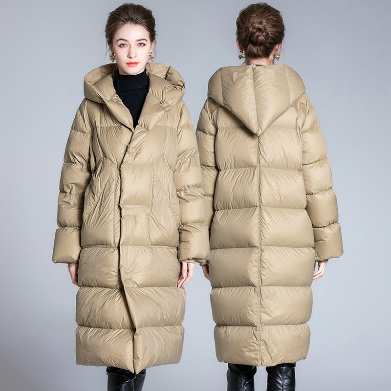 Winter Warm Apricot Down Coats with Hoodies for Women