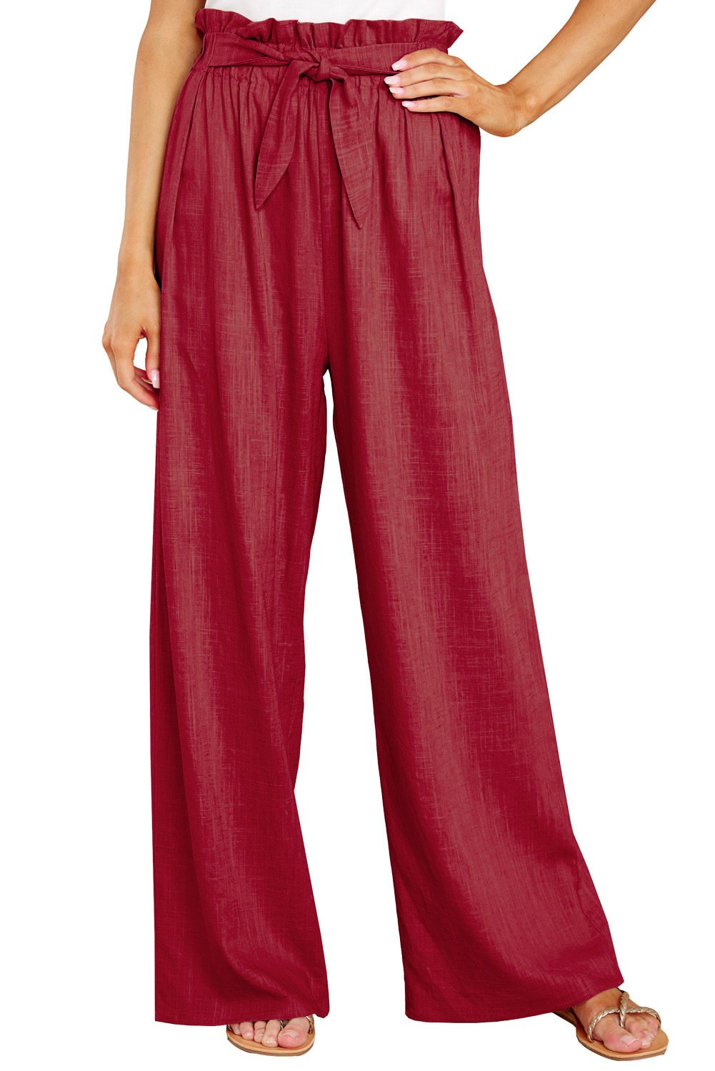 Casual Women Linen Long Pants-Wine Red-S-Free Shipping at meselling99