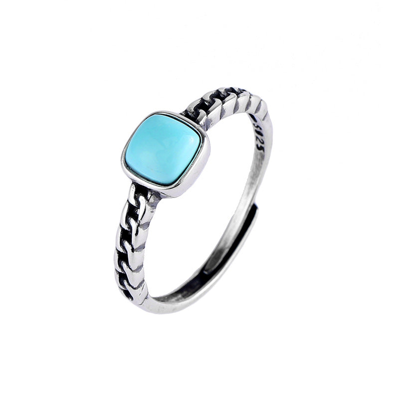 Simple Square Design Vintage Sterling Silver Rings for Women