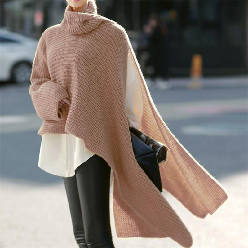 Women High Neck Long Sleeves Knitting Pullover Coats-Pink-S-Free Shipping at meselling99