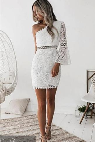White One Shoulder Sheath Mini Dresses-STYLEGOING