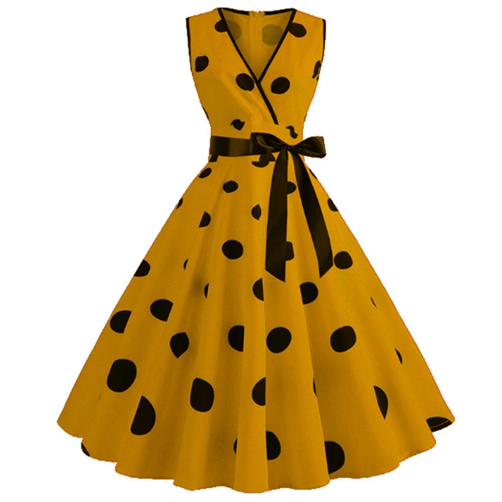 Casaul Sleeveless Dot Print Vintage Dresses-STYLEGOING