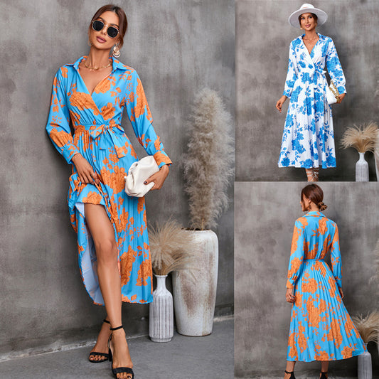 Elegant Floral Print Long Sleeves Fall Dresses