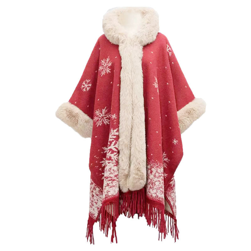 Christmas Red Velvet Hoodies Overcoat for Women