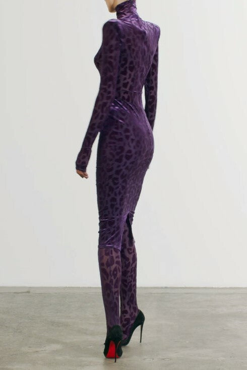 Vintage Leopard Purple Elastic Sexy Party Dresses