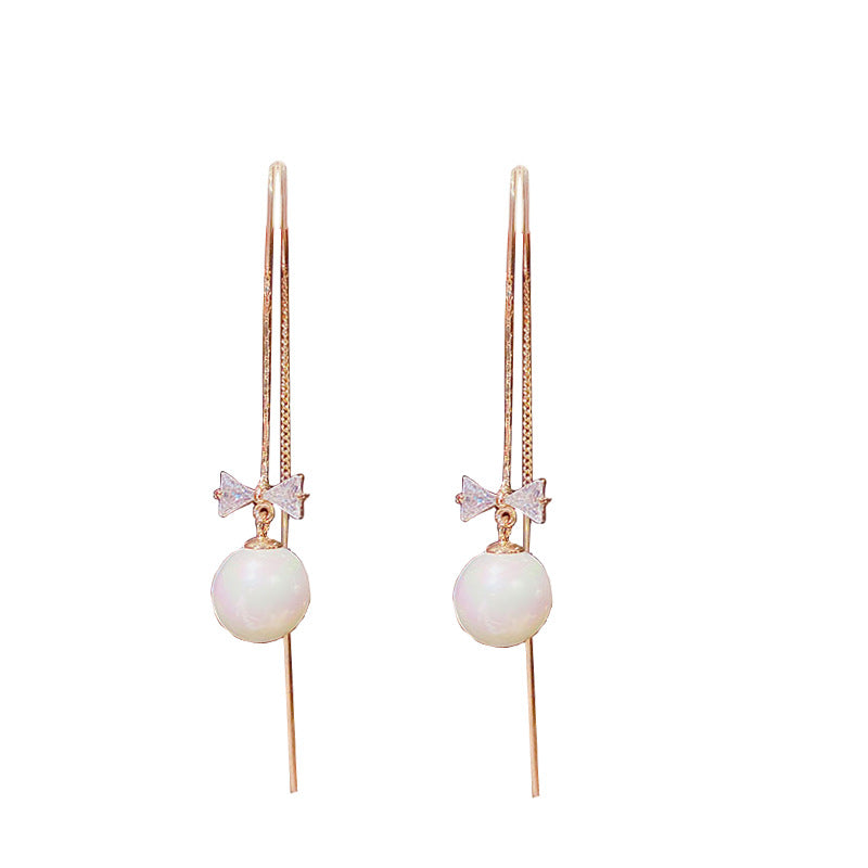Fasion Bowknot Pearl Dangle Earrings for Women