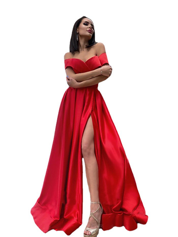 Red Off The Shoulder Long Evening Dresses
