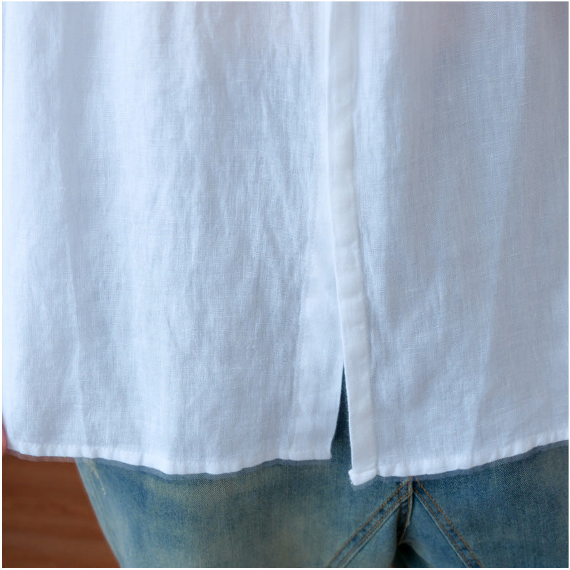 Vintage Linen White Long Sleeves Women Top Shirts