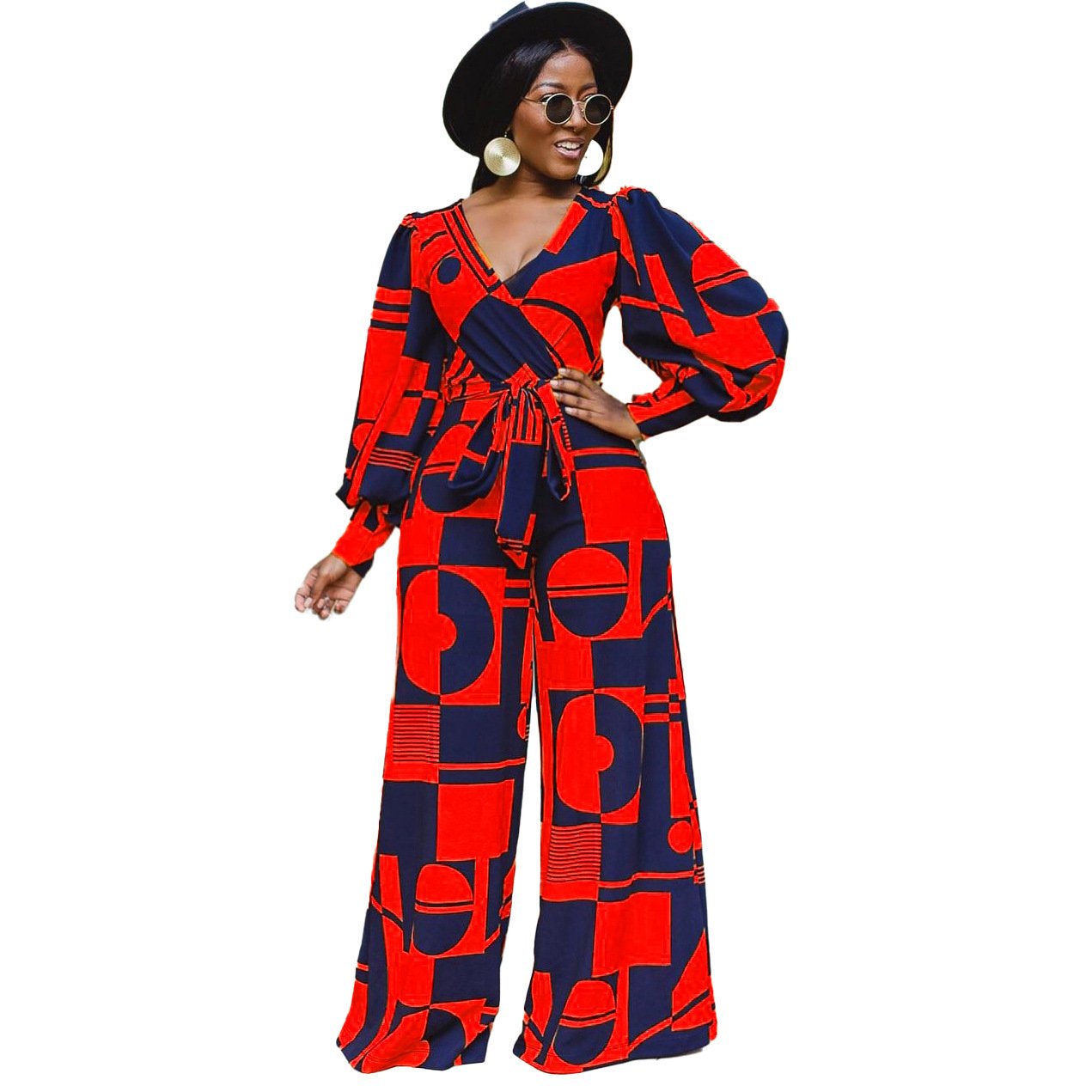 African Long Sleeves High Waist Casual Loose Women Jumpsuits