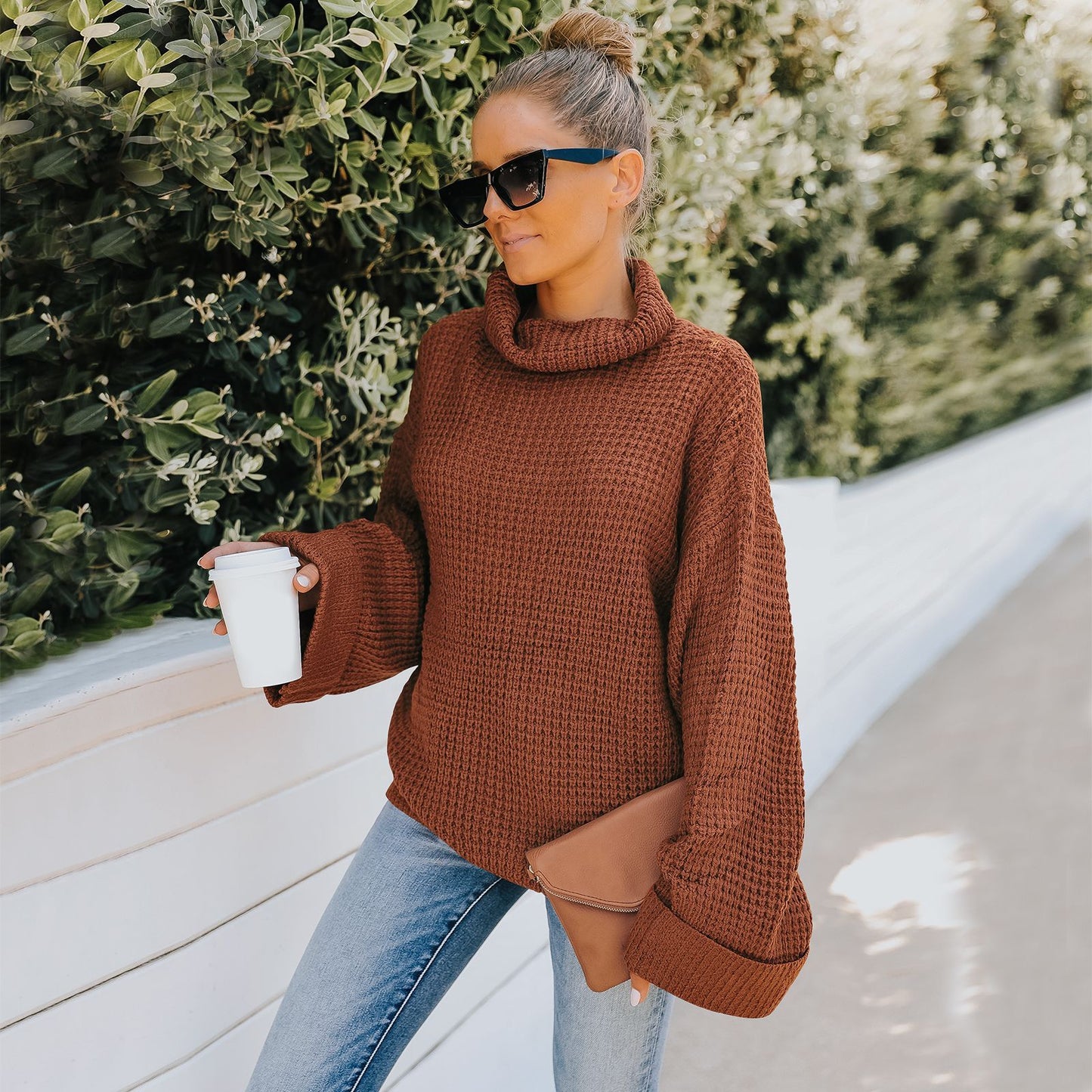 Women High Neck Knitting Fall Sweaters-STYLEGOING