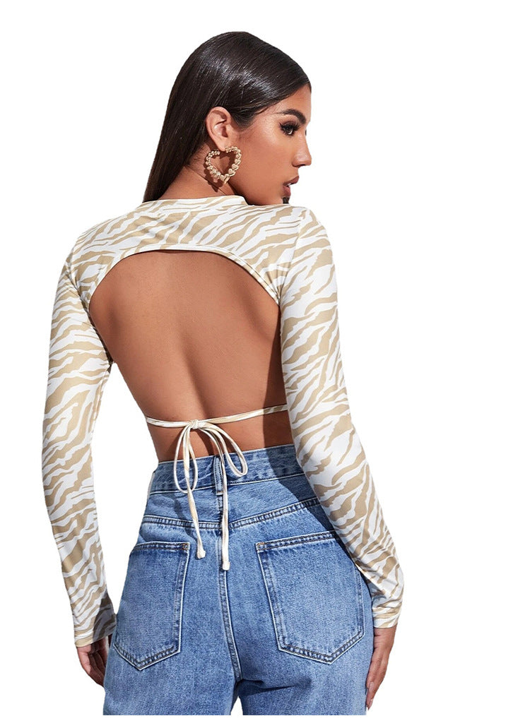Sexy Backless Lace Up Long Sleeves Short Tops