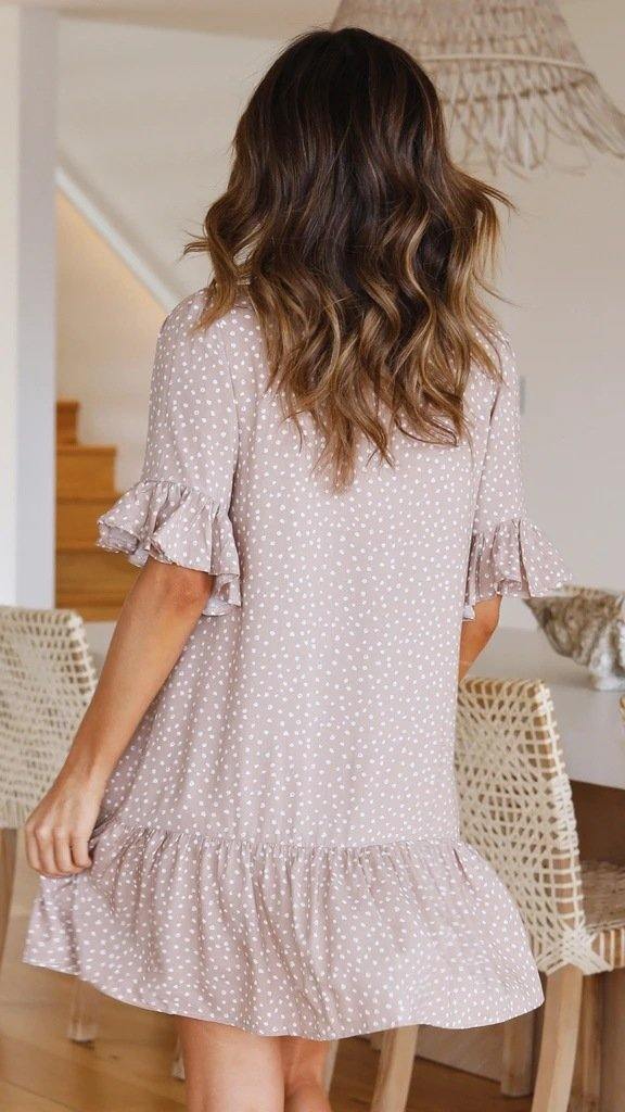 Casual Dot Print Short Sleeves Mini Dresses-STYLEGOING