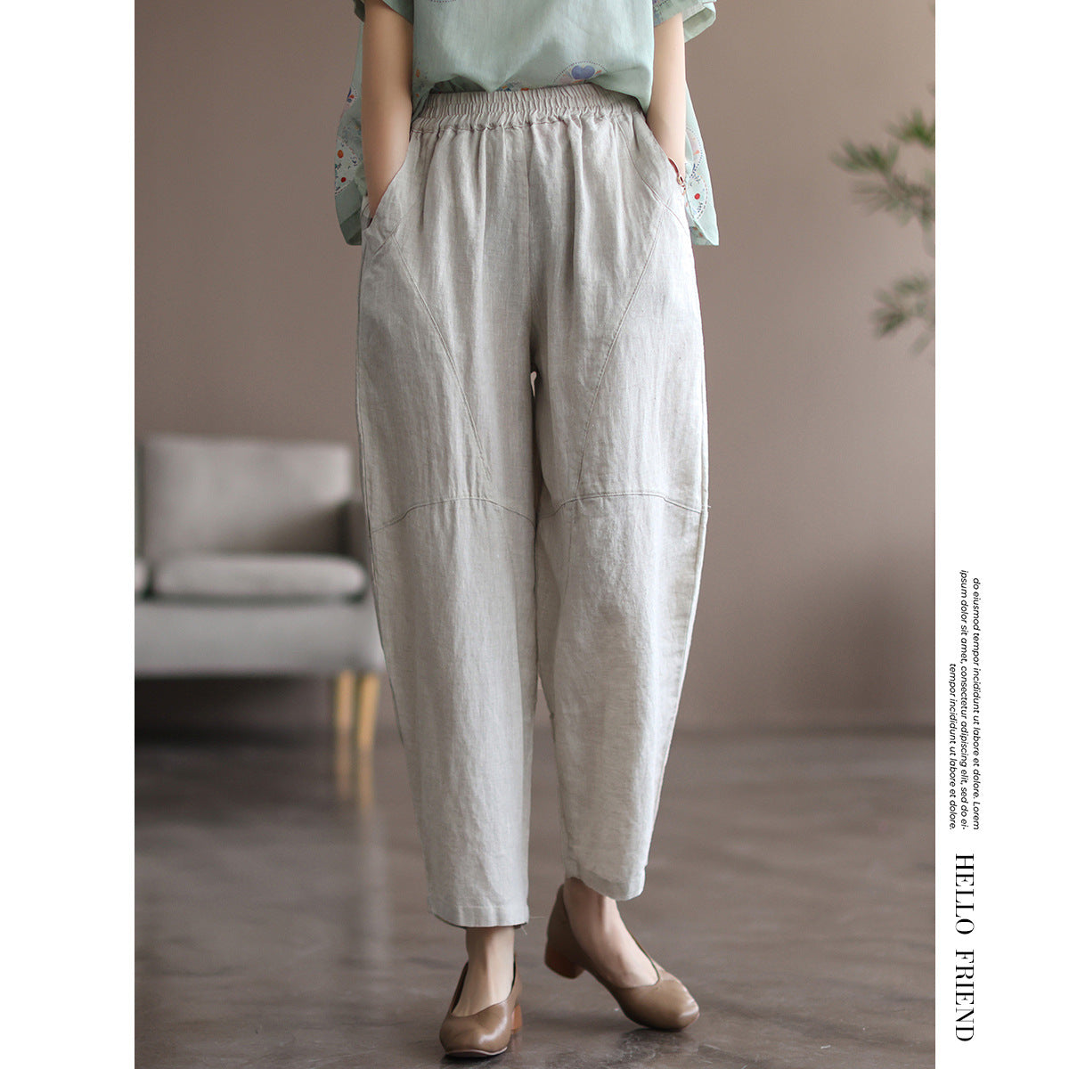 Casual Linen Candy Colors Women Harem Pants