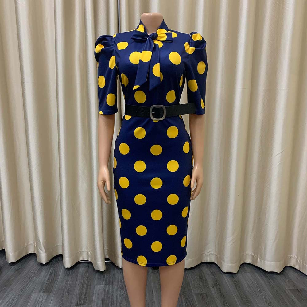Sexy Bowknot Dot Office Lady Tight Dresses