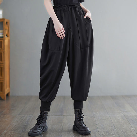 Summer Cotton Black Harem Pants for Girls