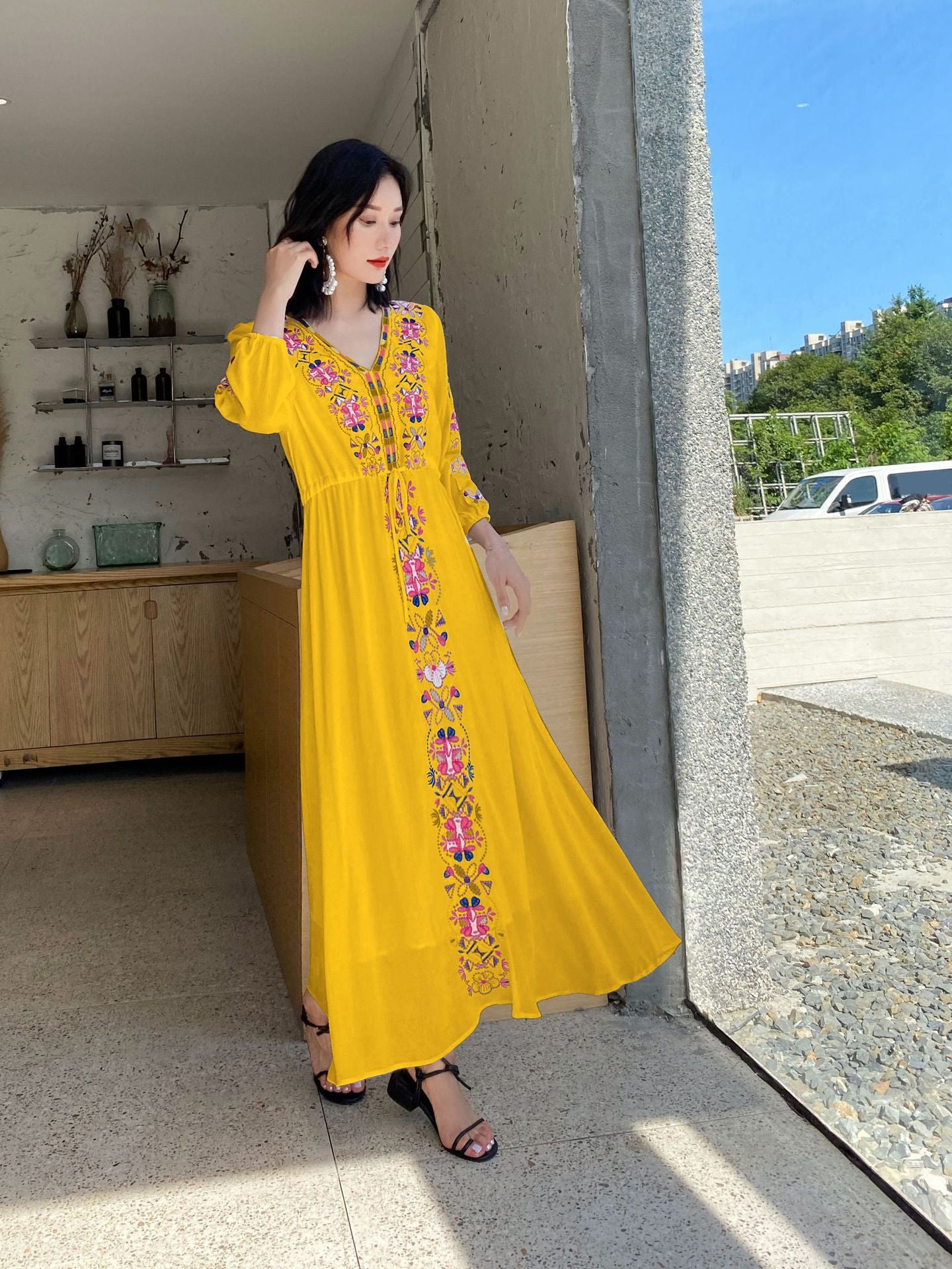 Ethnic Embroidery Summer Long Holiday Dresses