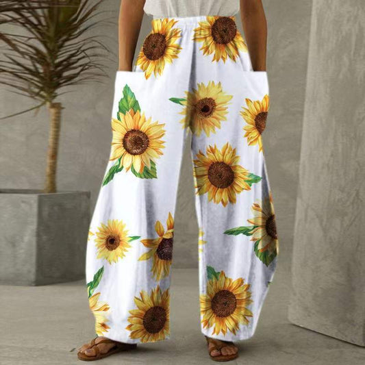 Casual Natural Waist Wide Legs Summer Long Pants