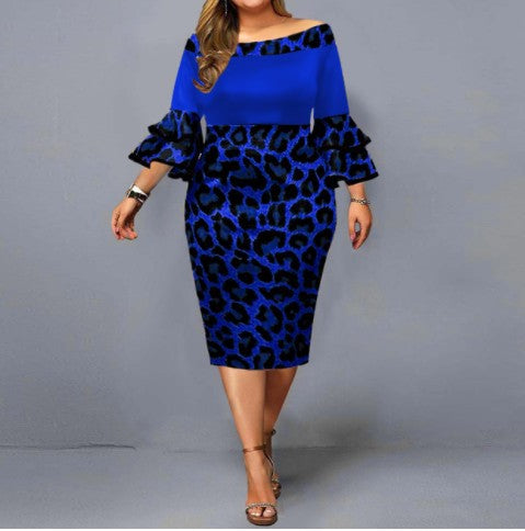 Sexy Leopard Trumpet Sleeves Plus Sizes Party Dresses