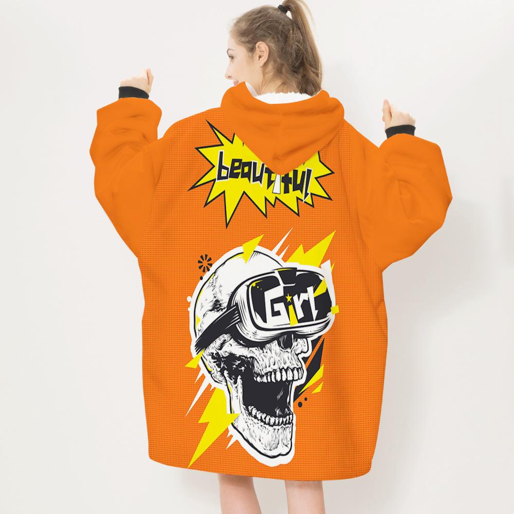 Unisex Skull Print Lazy Person Wearable Blanket-Skull-2-Adult-Free Shipping at meselling99
