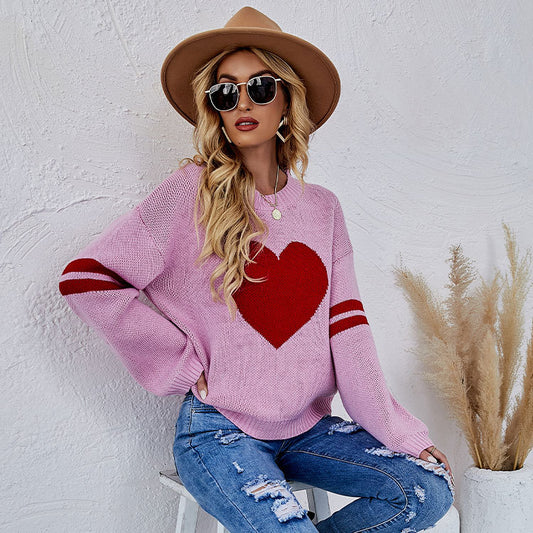 Casual Women Sweetheart Design Pullover Sweaters