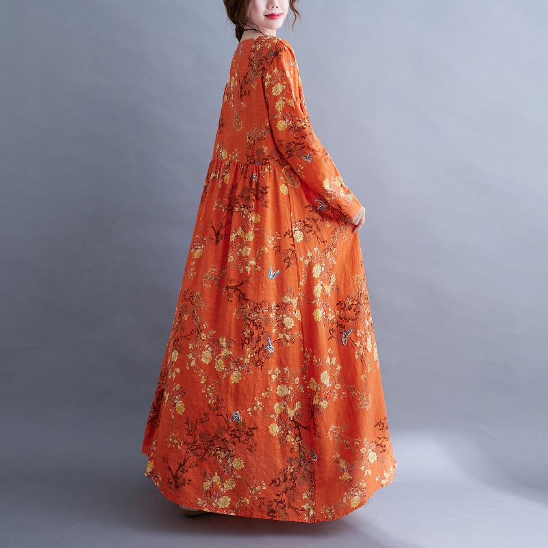 Orange Vintage Long Sleeves Fall Dresses