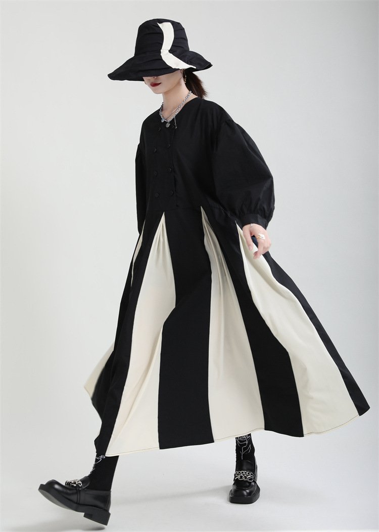 Women Black&white Fall Long Cozy Dresses