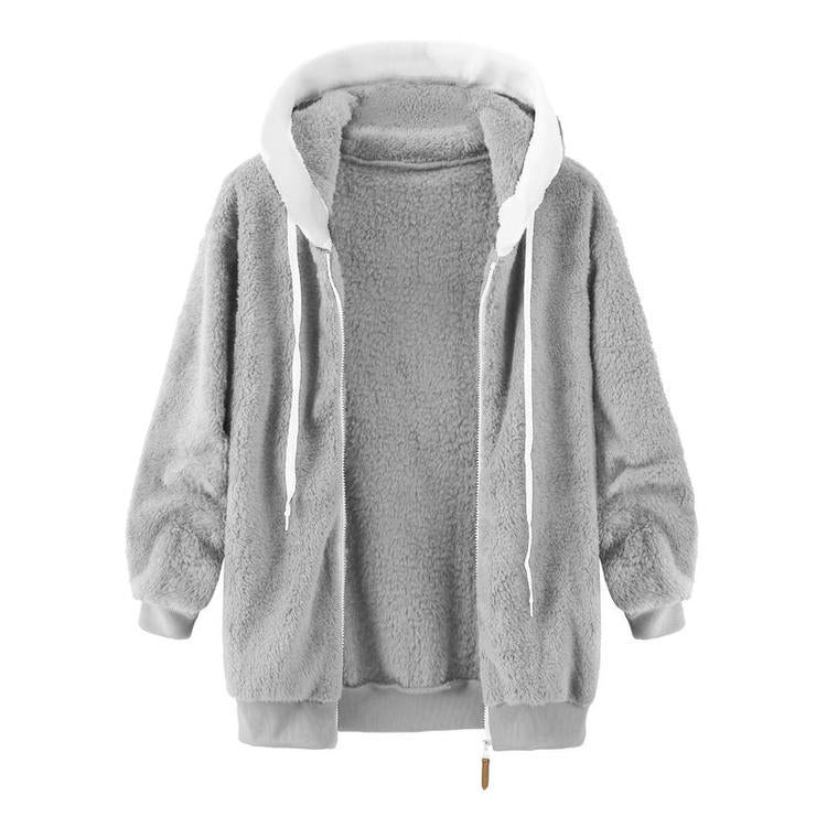 Casual Velvet Zipper Hoodies Tops for Winter