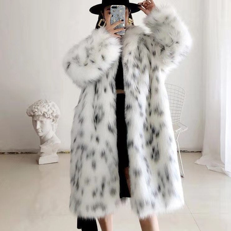 Winter Warm Artificial Fox Fur Long Overcoat for Women