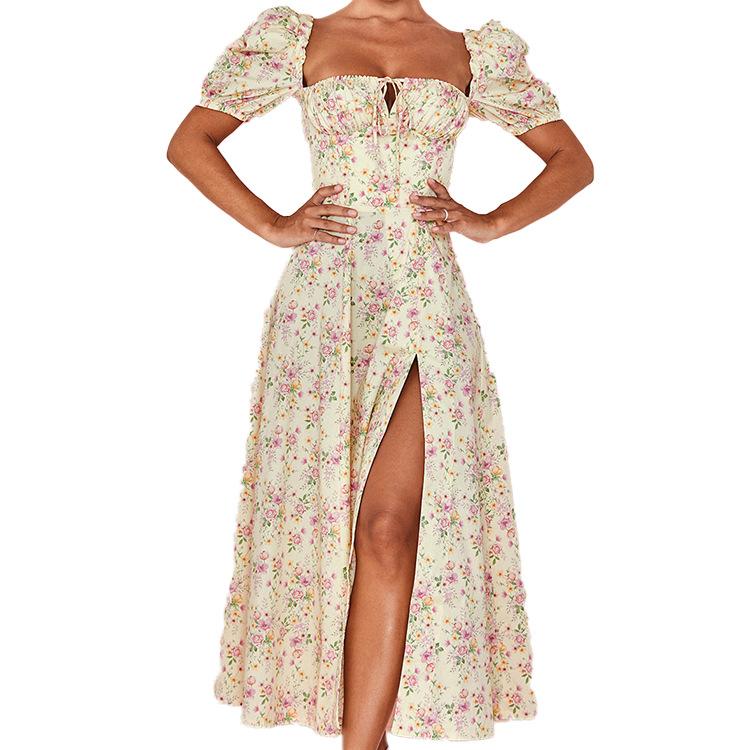 Summer Short Sleeves Floral Dresses-STYLEGOING