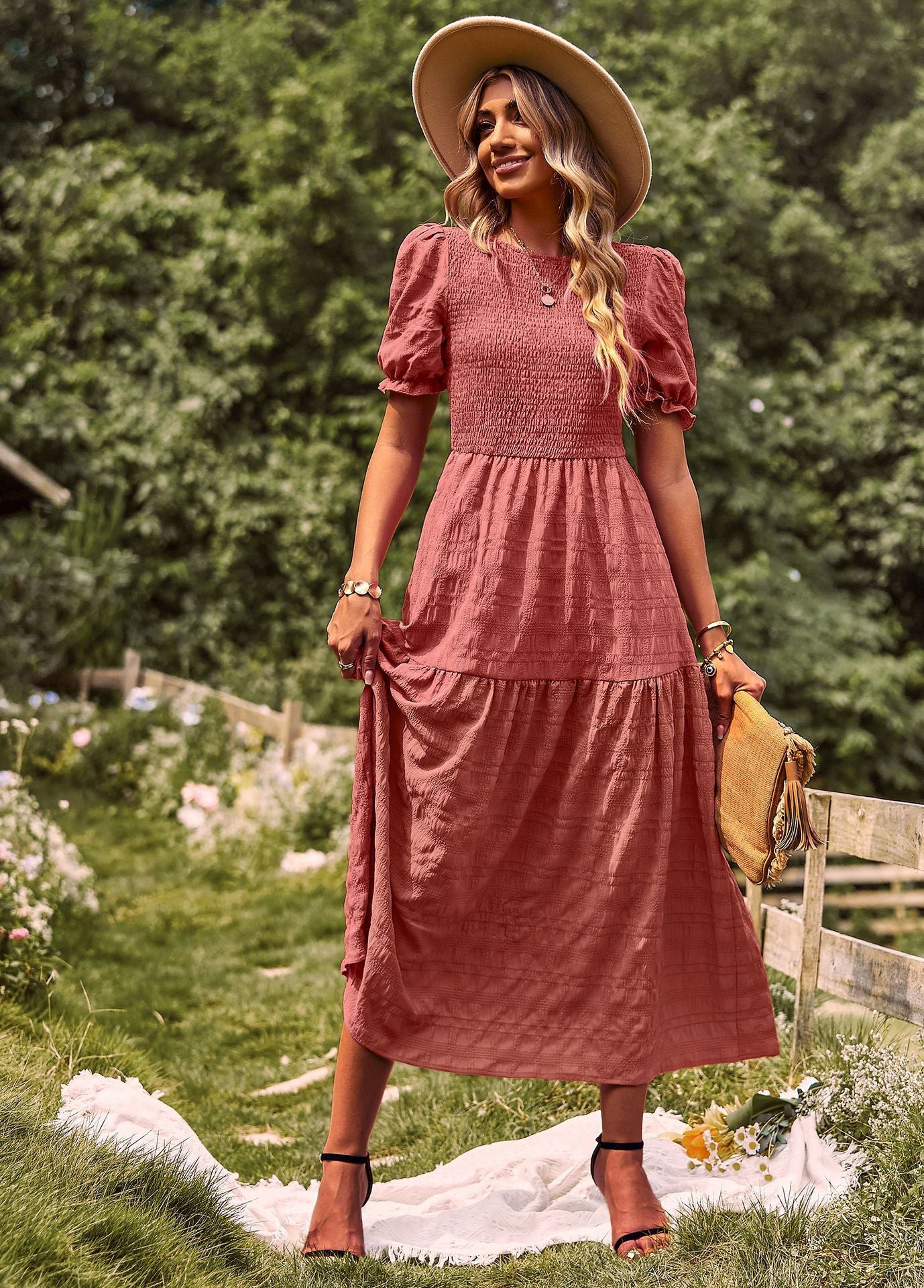Casual Short Sleeves A Line Midi Dresses
